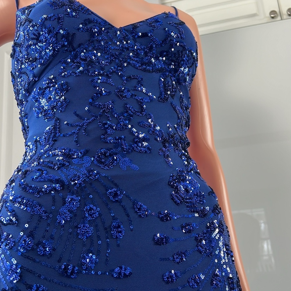 Lulu's Cobalt Blue Sequin Photo Finish High-Low Maxi Dress Gown Size X-Large New - Picture 7 of 15